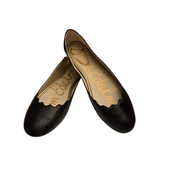 Sam Edelman Ballet Flats Womens 9.5 Black Leather Scalloped Finnegan Shoes - Picture 1 of 9